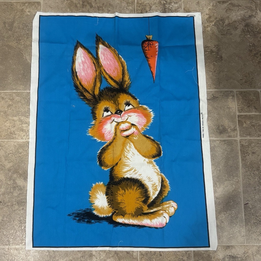 Vintage Panel Time Bunny Rabbit Carrot ‎ Fabric Panel Wesco Reltex 28"x20"